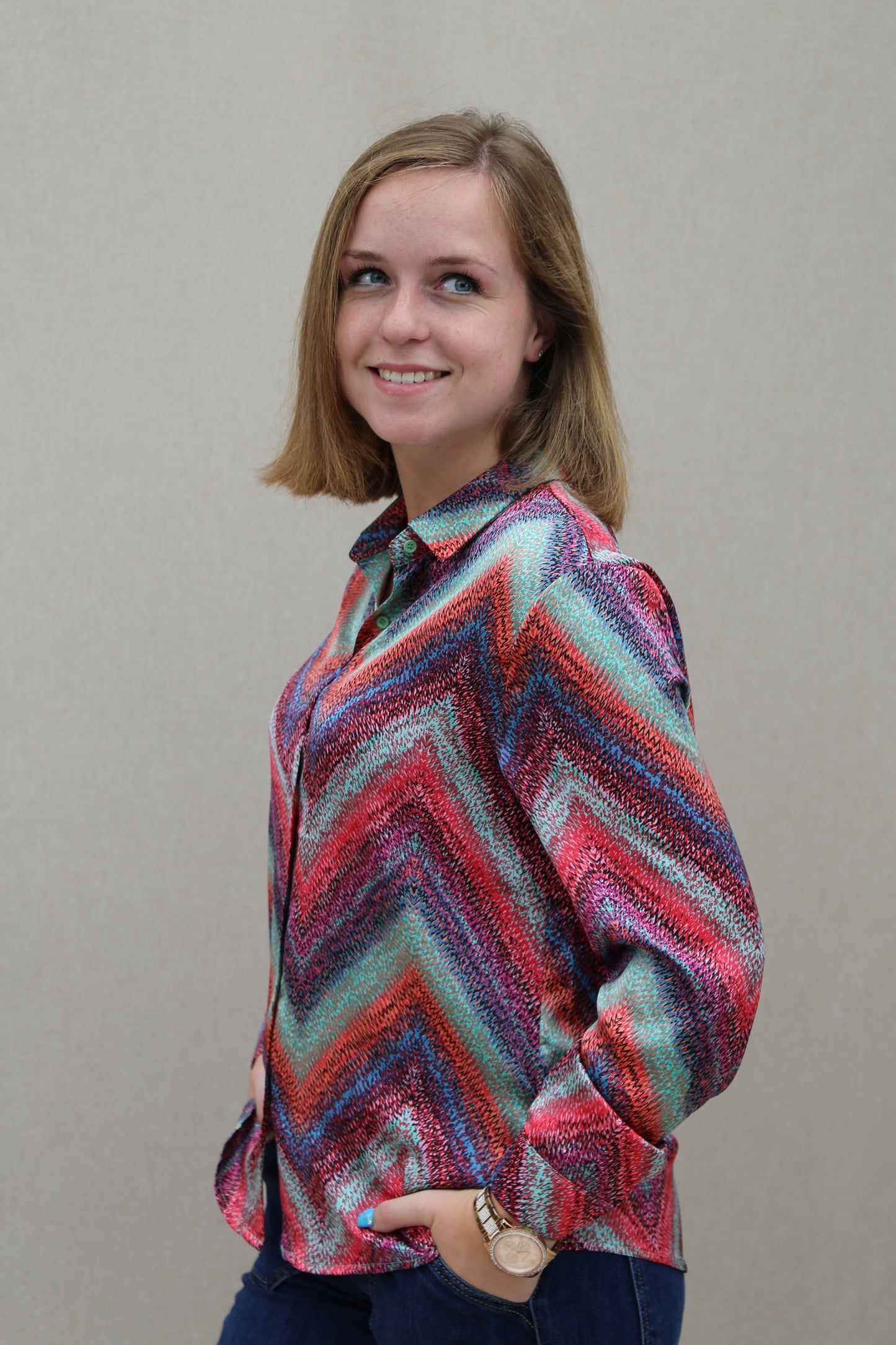 Blouse Véro rose/vert d’eau