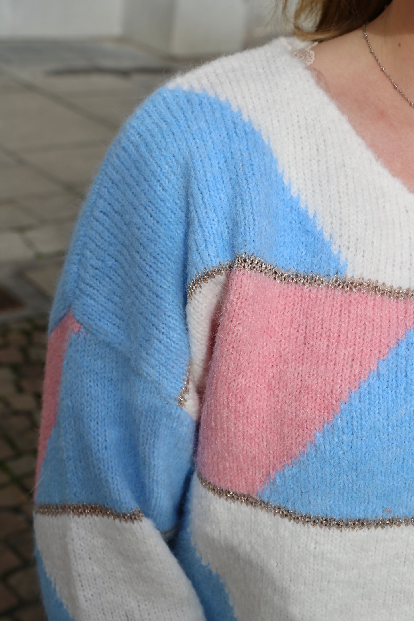 Pull Agnès rose/bleu/blanc